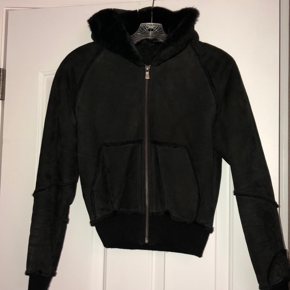 Ugg jacket. Black suede with fuzzy interior